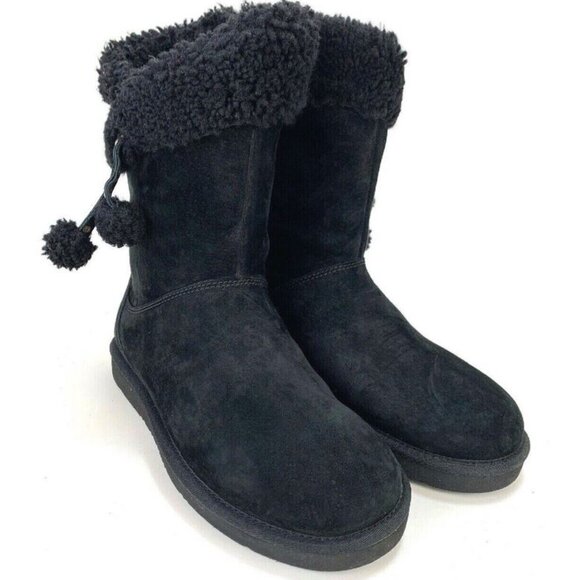 NEW UGG Womens Sz 10 Plumdale Cuff Short Winter Boots With Pom Pom Black 1102933 - Picture 3 of 7